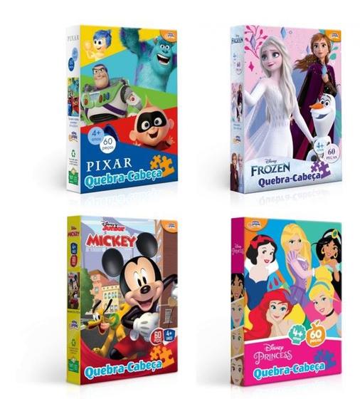 Imagem de Kit com 4 Quebra-Cabeças de 60 Peças Disney Toyster