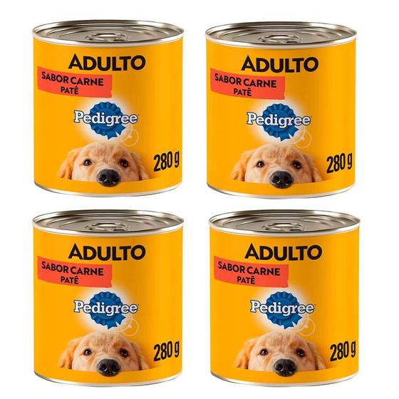 Imagem de Kit com 4 Ração Úmida Lata Pedigree Cães Adultos Patê de Carne 280g