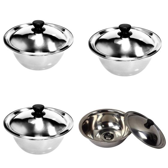 Imagem de KIT Com 4 Saladeira Bowl C/Tampa Inox Versatil 24x8CM 2350ML