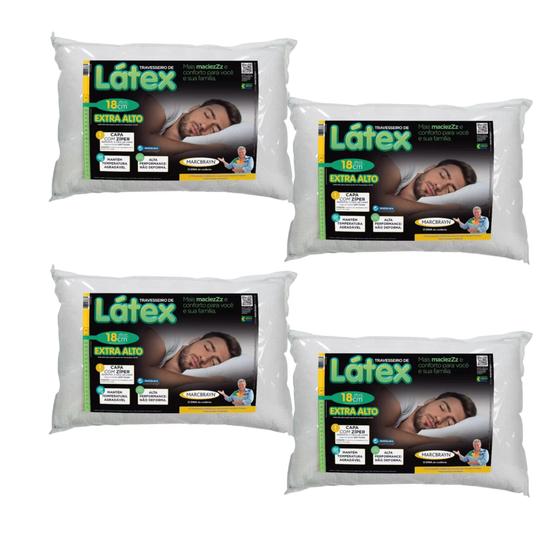 Imagem de Kit com 4 Travesseiros Extra Alto Látex - Com Capa Removível
