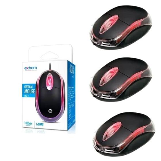 Imagem de Kit com 4 unidades de mouses ópticos preto com led