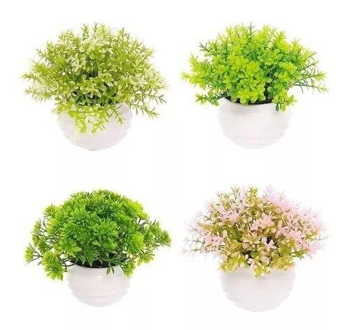 Imagem de Kit Com 4 Vasos Vasinhos Plantas Flores Artificial Decoração