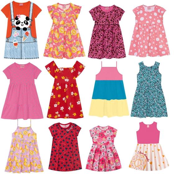 Imagem de Kit com 4 Vestidos Infantil de Verão Menina 1 ao 10 anos Barato