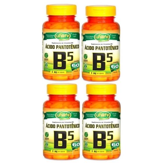 Imagem de Kit com 4 Vitaminas B5 Acido Pantotenico 60 Capsulas de 500mg Unilife