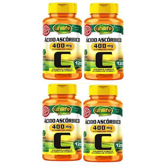 Imagem de Kit com 4 Vitaminas C Ácido Ascórbico Unilife 120 750mg cápsulas Original