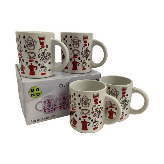 Imagem de Kit com 4 Xicaras De Café Estampadas 85ml BE10 Bono Home