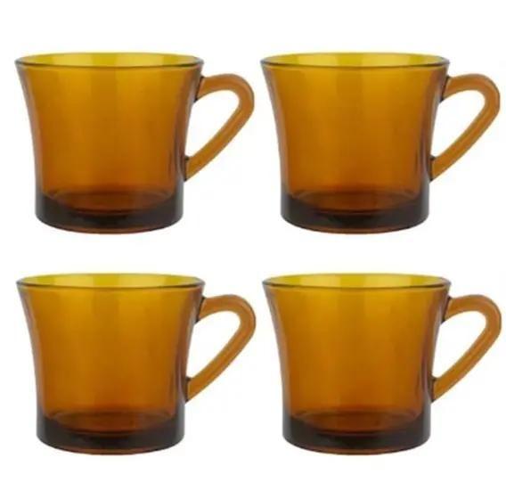 Imagem de Kit Com 4 Xícaras De Vidro Âmbar Para Café Chá 200ml