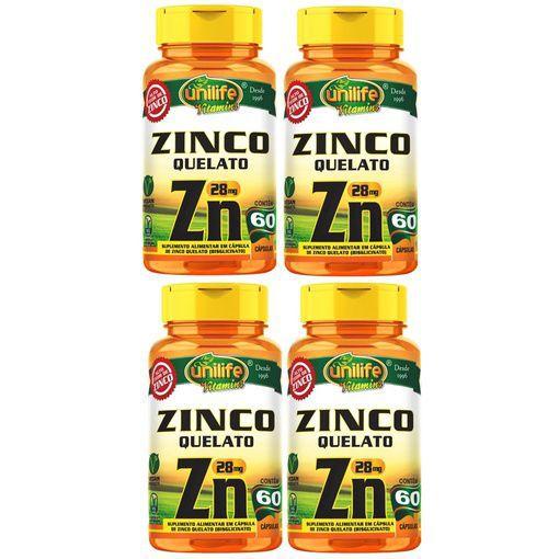 Imagem de Kit com 4 - Zinco Quelato Zn 60 cápsulas 28mg Unilife Original