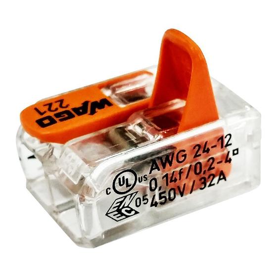 Imagem de Kit Com 40 Conector Wago Emenda 2 Fios Mod 221-412