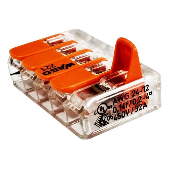 Imagem de Kit Com 40 Conector Wago Emenda 5 Fios Mod 221-415