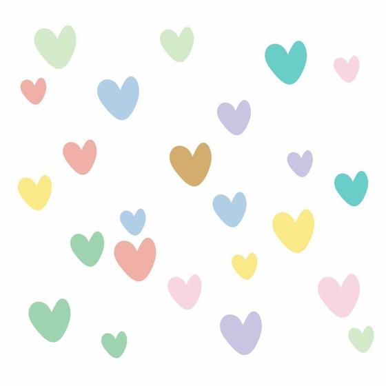 Imagem de Kit com 48 Corações 5, 4 e 3 cm Adesivo De Parede Coração Colorido Infantil - Tons Pasteis