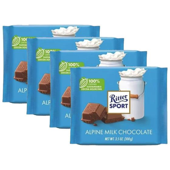 Imagem de Kit Com 4Und Chocolate Alemão Ritter Sport Alpine Milk 100G