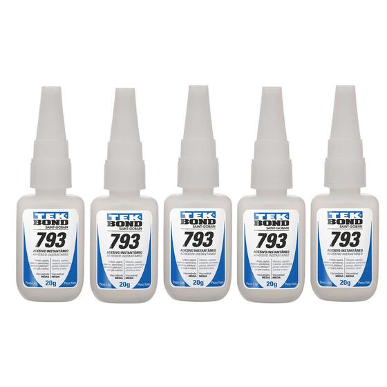 Imagem de Kit com 5 Adesivo Cola Instantâneo TekBond 793 Multiuso 20g