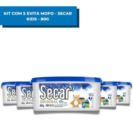 Imagem de Kit com 5 Anti Mofo Secar Original Kids 80g Desumificador Anti Umidade Fungos Cheiro Guarda Roupa Armario