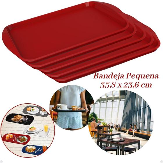 Imagem de Kit com 5 Bandejas Multiuso Retangular 35,8x23,6 Resistente Restaurante Self Service FastFood Bares