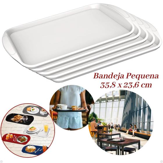 Imagem de Kit com 5 Bandejas Multiuso Retangular 35,8x23,6 Resistente Restaurante Self Service FastFood Bares
