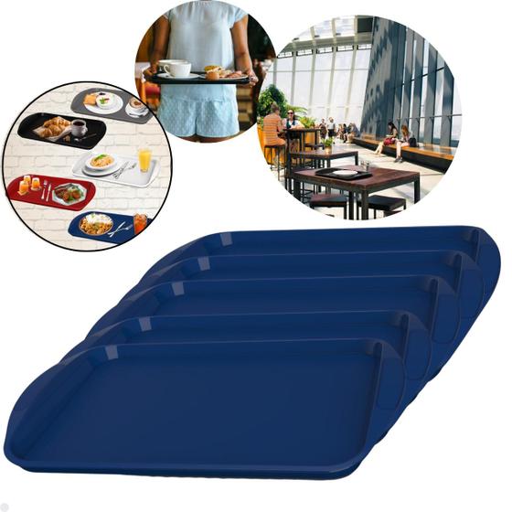 Imagem de Kit com 5 Bandejas Multiuso Retangular 44x30,7 cm Resistente Restaurante Self Service FastFood Bares