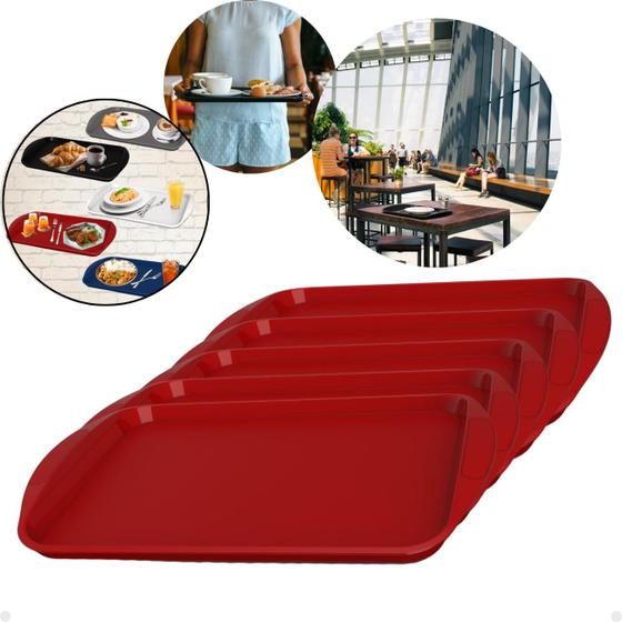 Imagem de Kit com 5 Bandejas Multiuso Retangular 44x30,7 cm Resistente Restaurante Self Service FastFood Bares