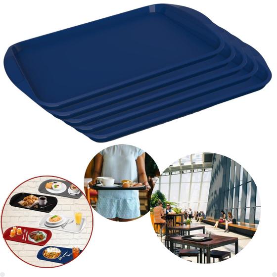 Imagem de Kit com 5 Bandejas Multiuso Retangular 44x30,7 cm Restaurante Self Service FastFood Bares Unitermi