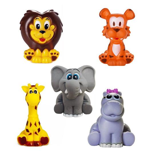 Imagem de Kit Com 5 Brinquedos De Vinil Para Bebê Maralex - Elefante, Leão, Tigre, Girafa e Hipopótamo