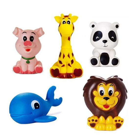 Kit Com 5 Brinquedos De Vinil Para Bebê Maralex - Girafa, Leão, Porco, Panda e Baleia Menor preço em Kit Com 5 Brinquedos De Vinil Para Bebê Maralex - Girafa, Leão, Porco, Panda e Baleia