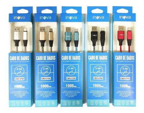 Imagem de Kit com 5 cabo usb v8 2.4a 2 metros inova