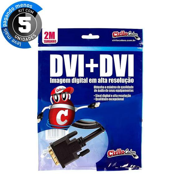 Imagem de Kit Com 5 Cabos Dvi Para Dvi, 2 Metros - Cirilo Cabos