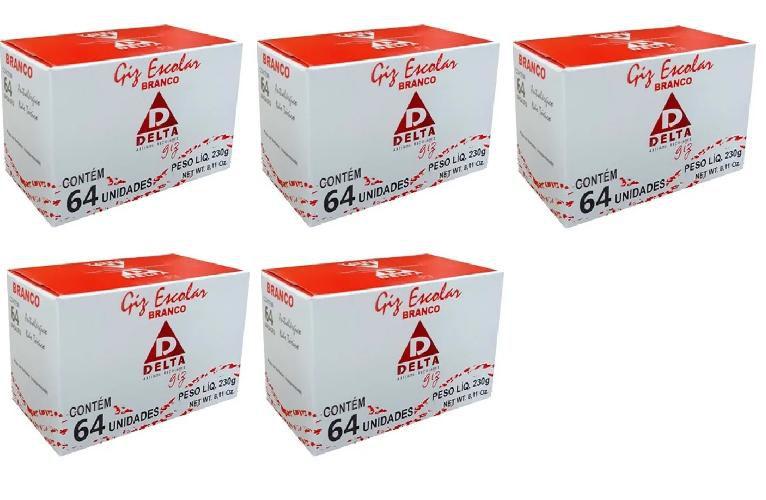 Imagem de Kit Com 5 Caixas com 64 Palitos De Giz Branco P/ Lousa e Quadro Delta A Base de Agua e Gipsita