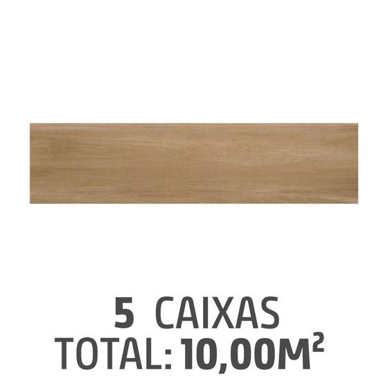 Imagem de Kit com 5 Caixas de Porcelanato Carvalho Natural 26x106cm Caixa 2,00m² Retificado Marrom