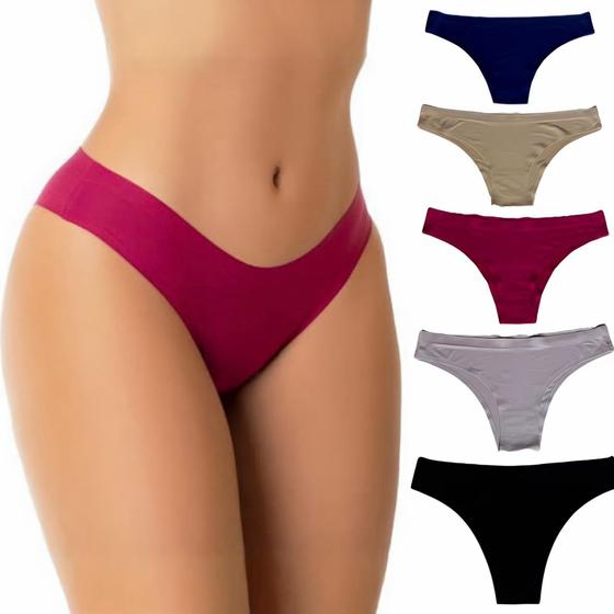 Imagem de Kit com 5 calcinhas conforto sem costura não marca poliamida