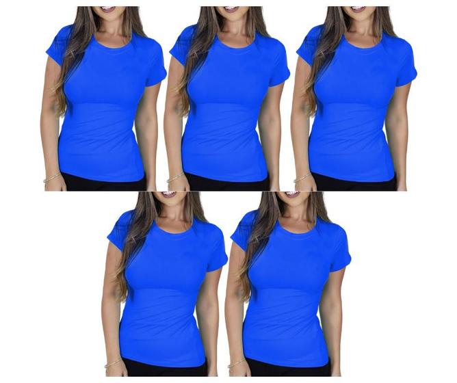 Imagem de Kit com 5 Camisas Camisetas Blusas Baby Looks T-shirts Masculina Feminina Slim Básica 100% Algodão