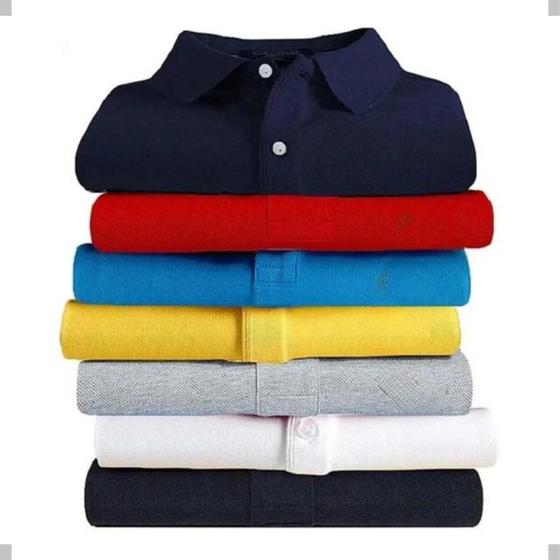 Imagem de Kit com 5 camisas gola polo ribana peruana premium masculina plus size p ao g3