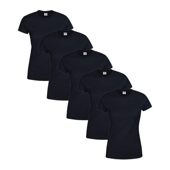 Imagem de Kit Com 5 Camisetas Básicas Femininas Baby Look 100% Algodão