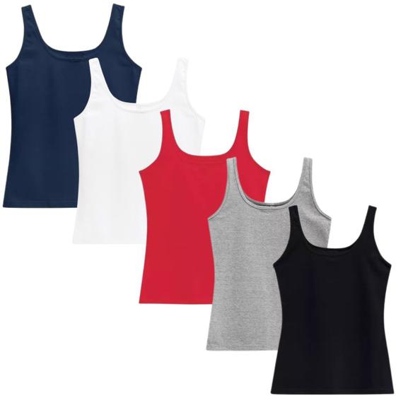 Imagem de Kit com 5 Camisetas Regatas De Alça Grossa Básica Lisa