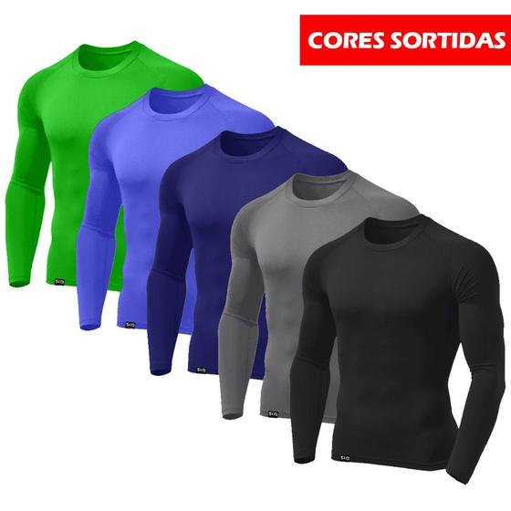 Imagem de Kit com 5 Camisetas UV Masculinas Segunda Pele Tecido Confort Cores Sortidas