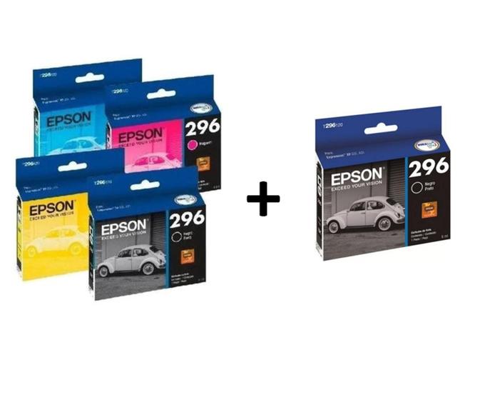 Imagem de Kit com 5 cartuchos epson 296 originais ( 2 pretos 296 + 1 de cada 296 colorido)