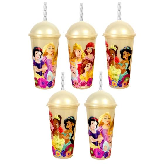 Imagem de Kit com 5 Copos Princesas Disney Dourado p/ Festa Infantil Doces e Lembranças
