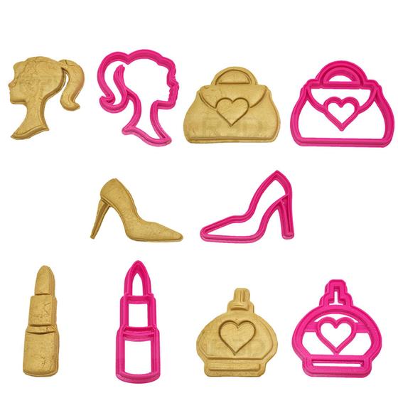 Imagem de Kit Com 5 Cortadores Biscoito E Pasta Barbie 7cm