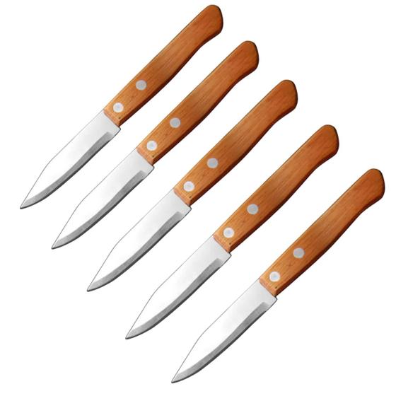 Imagem de Kit Com 5 Facas De Corte Original Aço Inox Cabo De Madeira 