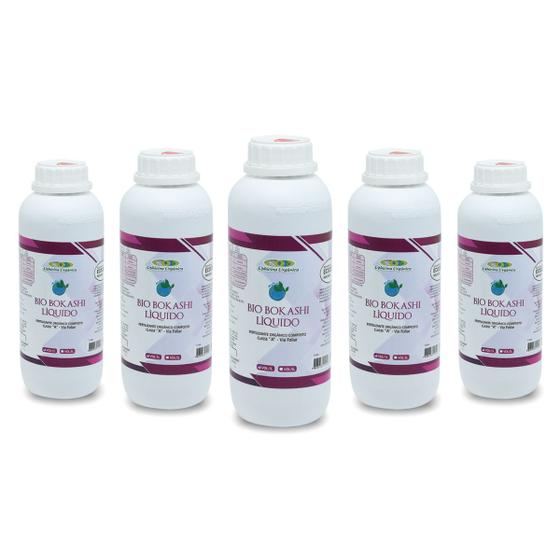 Imagem de Kit Com 5 Fertilizantes Orgânico Bio Bokashi Líquido 1 Litro