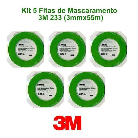 Imagem de Kit com 5 Fita de Mascaramento 3M 233+ 3MM X 55M