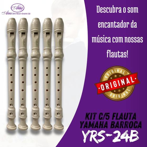 Imagem de  Kit com 5 Flautas Yamaha YRS 24B Barroca Doce Soprano Acompanha Capa Original