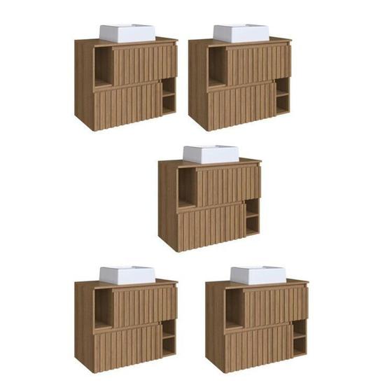 Imagem de Kit com 5 Gabinetes de Banheiro Suspenso 75cm Luiza com 2 Portas Basculante com Cuba
