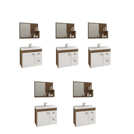 Imagem de Kit com 5 Gabinetes Suspensos com Cuba e Espelheira Isa