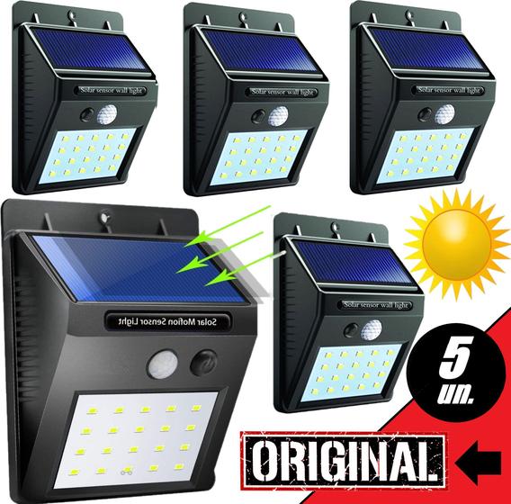Imagem de Kit com 5 Luminária Solar Externa Iluminação Luz Muro Parede Arandela Sensor de Presença Automático Refletor Residencial