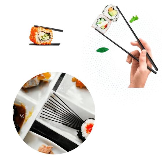 Imagem de Kit Com 5 Pares De Hashi De Bambu Decorado P/ Sushi Sashimi