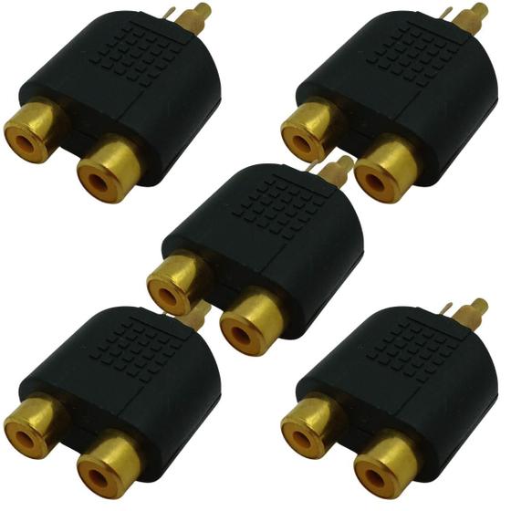 Imagem de Kit com 5 peças adaptador rca macho p/ 2 jack rca femea