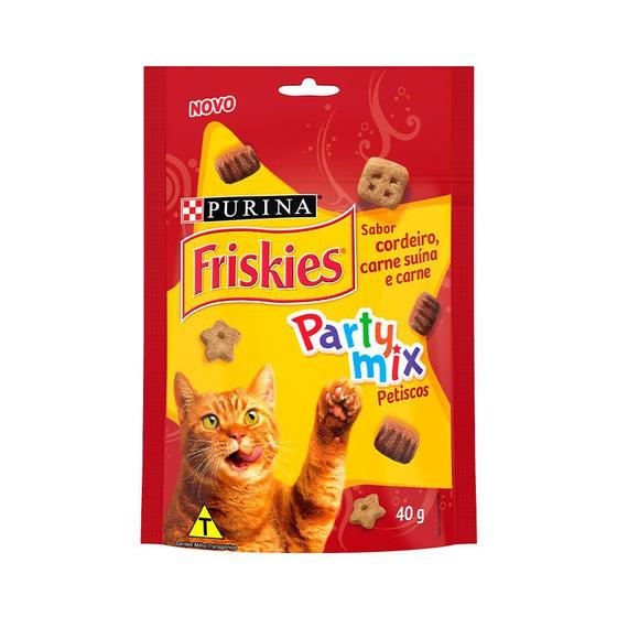 Imagem de Kit com 5 Petisco Friskies Gatos Adultos Cordeiro, Carne Suína e Carne 40g