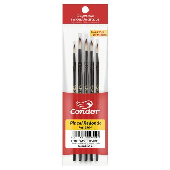 Imagem de Kit com 5 Pinceis Artístico Redondo Condor 5504