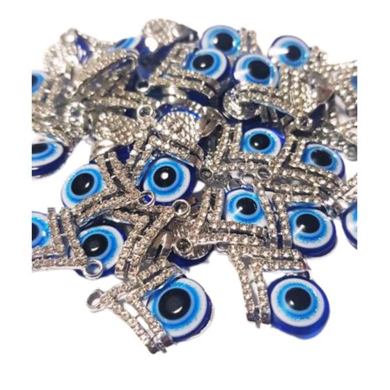 Imagem de Kit com 5 Pingentes Olho Grego Azul com Strass 23mm